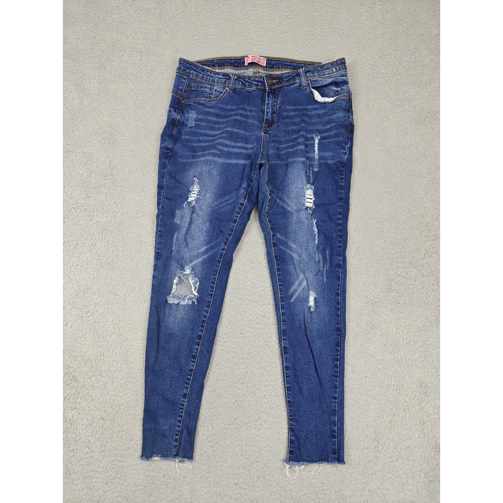 Wax Jean‎ Jeans Womens 16 Dark High Rise Skinny Distressed Raw Hem Stretch Denim